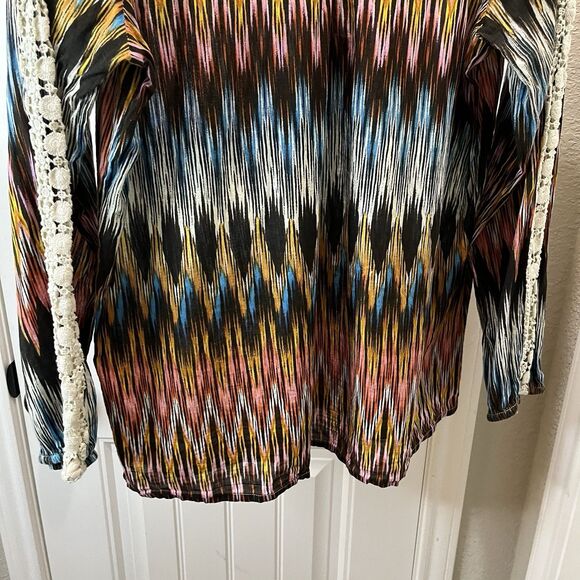 New Direction Multicolor Striped Crochet Neck Sleeves Boho Hippie Top Womens 1X - Picture 8 of 9